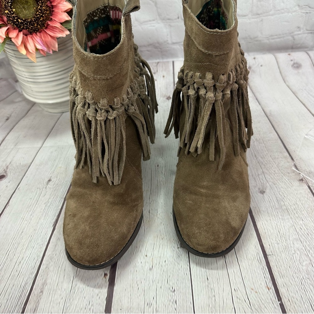sbicca vintage collection suede fringe ankle boots booties boho western sz 10 - Picture 2 of 9